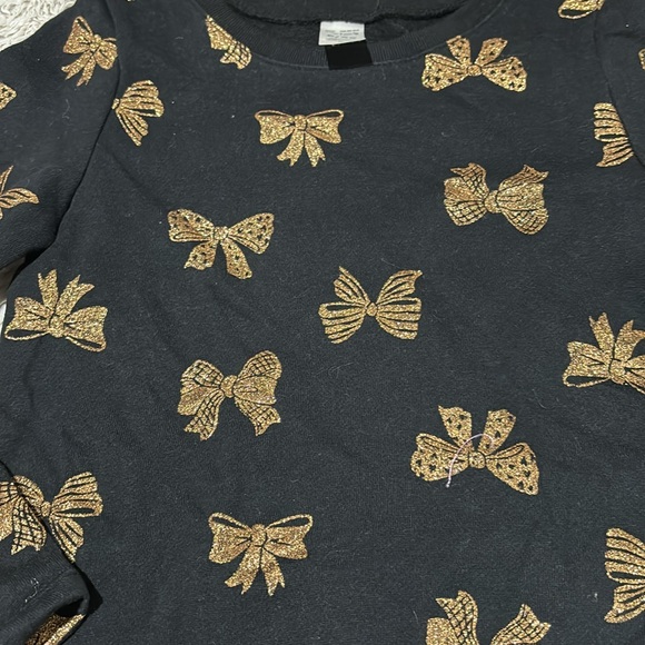 Carter’s 6 black grey gold bow sweatshirt hi low hemline nwt fleece line perfect - Picture 3 of 9